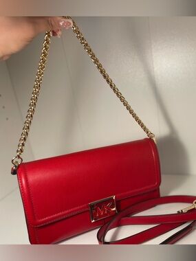 Michael Kors Sonia Medium Red Leather Shoulder/Crossbody Bag with Gold Chain